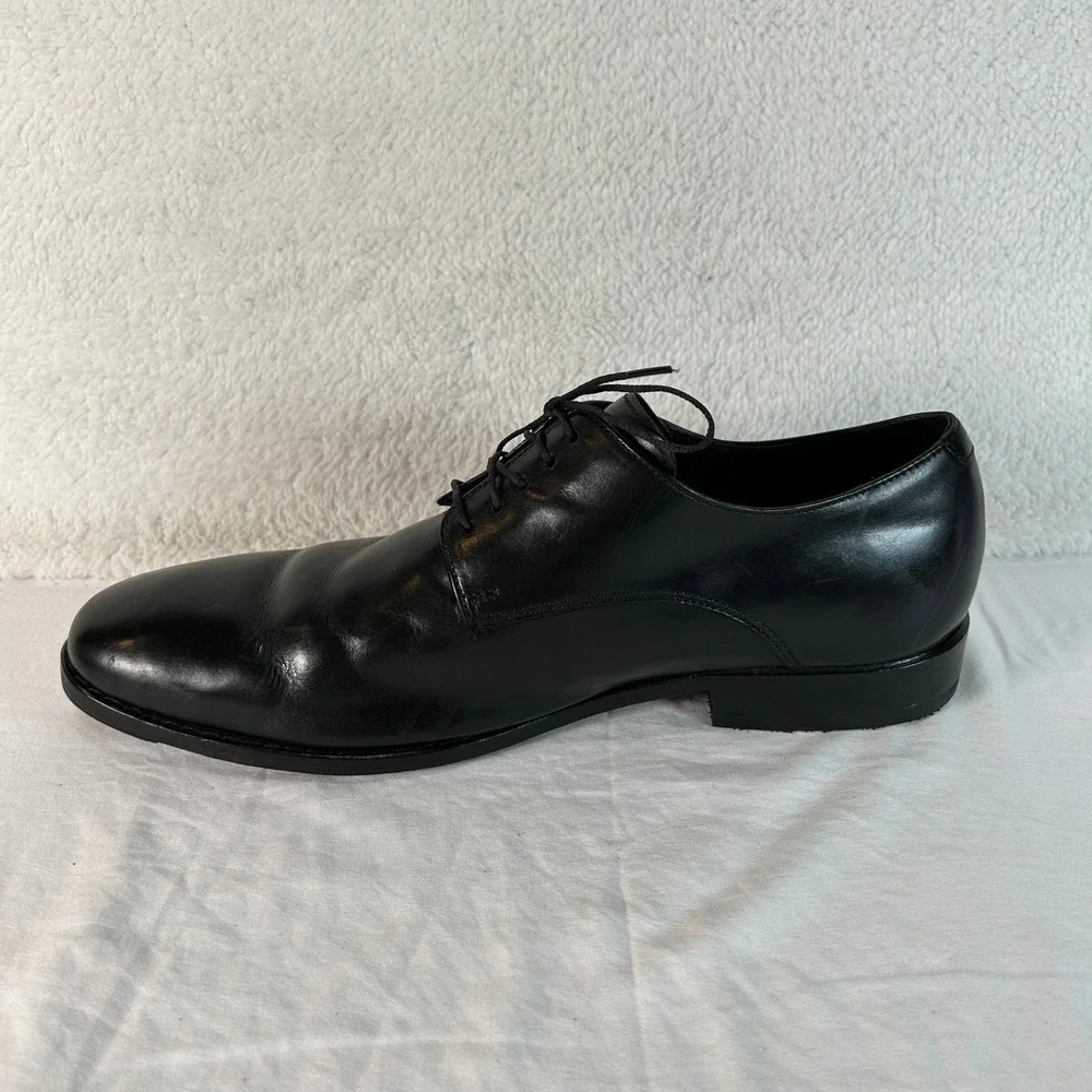Cole Haan Mens Black Leather Plain Toe Derby Dress Shoes C08894 Size 10.5 M